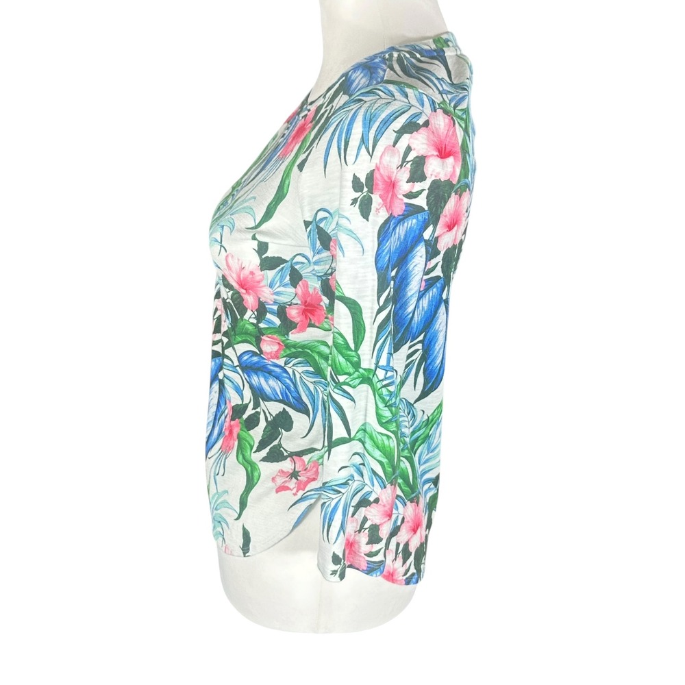 Tommy Bahama Ashby Isles Top Women S‎ White Tropical Hibiscus 3/4 Sleeve Cotton - Picture 2 of 8